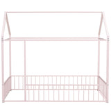Twin Size Metal Bed House Bed Frame with Fence, for Kids, Teens, Girls, Boys, Pink MF304315AAH