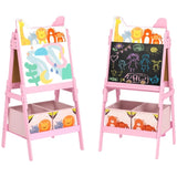 Doubel-Sided Easel w/ Whiteboard, Chalkboard, Storage Boxes Pink 34943519