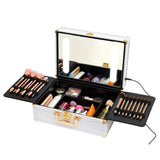 ZNTS Portable Makeup Case with LED Mirror Travel Makeup Bag Cosmetic Organizer Box with Locks, Brush W1550P163303