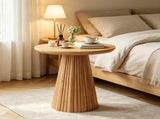 19.7" Round End Table, Wood Pedestal Side Table with Fluted Base, Accent Table for Living Room & 02042278