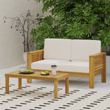 Teak Acacia Wood Loveseat and Coffee Table Set with Cream Cushions 70844.00