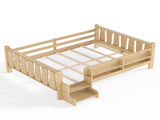 Full Size Floor Bed with Storage Bookcases, Solid Wood Kids Floor Bed with Cute Stairs and W1580P430186