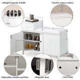 White Shoe Storage Bench Cabinet with Fireproof PU Cushion, Doubles and Movable Drawer Wood for W76058191