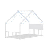 Twin Size House Bed with Roof and Colorful Lights, Metal Bed Frame with Slats and Legs, House Bed W1820P234195