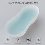 67" Freestanding Solid Surface Bathtub, Stone Resin Freestanding Bath Tub with Overflow and Pop-up W1573P225099