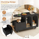 ON-TREND Mobile End Table with lockable wheels, Cream Style Side Table with Storage Drawer, 11.8inch N721P191983B