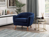 Mid-Century Modern Accent Chair 1pc Blue Chenille Fabric Upholstered Channel Stitched Back Brown B011P182507