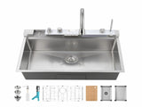 Pull-out Faucet Single Bowl Sink Kitchen Vegetable Sink 304 33"x22" Whale Waterfall Sink Stainless 10346194