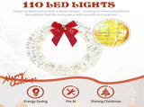 24in Pre-lit Iridescent Outdoor Christmas Wreath Decoration, Lighted Metal Wreath with Red Bow, Warm 08285915