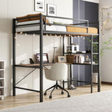 Twin Size Loft Bed with L Shaped Desk and Shelves, Charging Station, Led Lights, Safety Guard & W840P210910