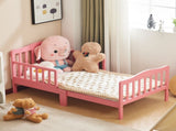 Single-layer vertical panel bed with side rails, pink, 135*75*62.5cm, pine wood, children's bed 86927630