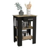 ZNTS Rockaway 1-Drawer 2-Shelf Kitchen Island Black Wengue and Light Oak B06280028