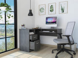 Smokey Oak 2-Drawer 1-Shelf L-Shaped Computer Desk B06280387