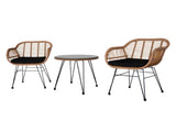 3 pcs Wicker Rattan Patio Conversation Set with Tempered Glass Table Flaxen Yellow 36303696