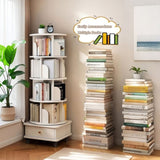 5 Tier Rotating Bookshelf, 360&deg Display Round Spinning Bookshelf with Wheels and Drawer, W3204P309488
