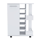 Bar Cart, Two External Shelves, Four Casters, Six Built-in Wine Rack, Single Door Cabinet -White B07091830