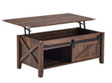 Lift Top Coffee Table with Sliding Barn Door, Farmhouse X Side Design, Hidden 37501778