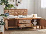 Rattan TV Stand for TVs, Wood TV Stand Mid Century Distressed TV Stand TV Media Console with Drawer W3040P382306