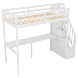 ZNTS Twin Size Loft Bed with Storage Staircase and Built-in Desk, White 91750242