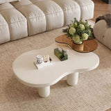 Cream White Modern Nesting Coffees Set of 2, 2 in 1 Irregular Coffee with Glass Top End W3081P254996