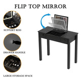 Elegant Black Vanity Table with LED Lights, Flip-Top Mirror and 2 Drawers, Jewelry Storage for Women W760P152315