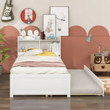 Twin Bed with Trundle,Bookcase,White W50440496