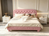 Twin Size Single Upholstered Platform Bed Frame with 46" Tufted Boucle Headboard, Wooden Slat 11592141
