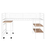 ZNTS Twin Size Metal Loft Bed with Desk and Shelves,White MF292498AAK