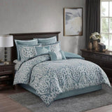 8 Piece Jacquard Comforter Set Aqua/Silver Queen B035128882