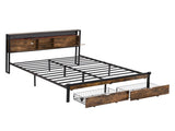 Queen Size Metal Platform Bed Frame with Wooden Headboard and with Footboard USB,Charging Station,2 W311P167043