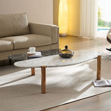 Faux Marble Coffee Tables Accent Tea Tables with Gold Metal Foot for Living Room Home Office W876P221049