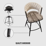 26" Bar Chair Soft cloth Woven Bar Stool Set of 2,Black legs Barstools No Adjustable Kitchen Island 55250138