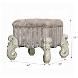 Ivory and Bone White Vanity Stool with Nailhead Trim B062P209000