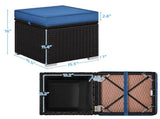 Wicker Patio Storage Ottomans with Cushions, Set of 2, Brown/Dark Blue 80545807