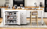K&K 74.8" Kitchen Island with Extendable Dining Table, Kitchen Storage Cart with 3 Drawers, Power N707P303401W