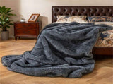 Gray 740GSM Faux Wolf Fur Throw Blanket 60"x80" Double-Sided Soft Fleece Lined Blanket 23331155