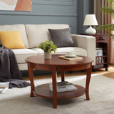 Traditional Round Coffee with Open Storage Shelf,2-Tier Storage Wood Center Circle Accent W1693P216929