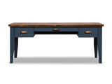 53 inch Writing Desk, No Assembly Required, Blue Denim and Whiskey Finish B108P160179