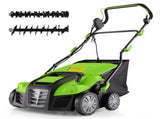 Corded Electric Lawn Dethatcher with 16-Inch Cutting Width, Wear-Resistant Wheels & Large Removable 82267826