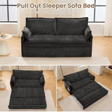 59.5" Ergonomic Sofa Bed with Storage & Charging - Supportive Chenille Convertible Sleeper, 800lb W2606P301327