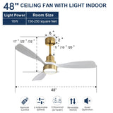 48 Inch Wood Ceiling Fan With 3 Solid Wood Blades Remote Control Reversible DC Motor For Living Room W882P294917