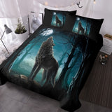 Moon Wolf Green Watercolor Forest Wolf Landscape Duvet Cover Sets 3 Pieces Wild Animal 52266083