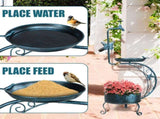 36 inch Bird Baths for Outdoors, Vintage Metal Garden Bird Bath with Solar Lamp and Flower Planter 43168997