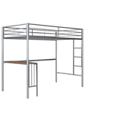 ZNTS Twin Metal Loft Bed with Desk, Ladder and Guardrails, Loft Bed for Bedroom, Silver 26077732