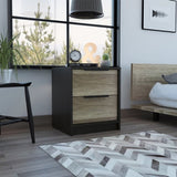Kaia Nightstand , End Table, Side Table Two Drawers, Metal Handle -Black / Pine B20092065