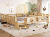 Full Size Floor Bed with Storage Bookcases, Solid Wood Kids Floor Bed with Cute Stairs and W1580P430186