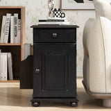 U-Can Vintage End Table Flip Top Side Table with USB Ports, One Multifunctional Drawer with cup N724P293133P