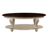 42'' oval wood coffee table for Living Room, 2-Tier Solid Wood Cocktail Table with Open Storage W1202P164014