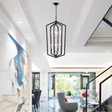 8-Light Farmhouse Kitchen Chandeliers, Matte Black and Sliver Vintage Rustic Cage Light Fixture W1592P210020