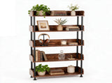 5-Tier Industrial Bookshelf, Open Rustic Brown Bookcase with Metal Frame, Freestanding Display W3101P574173